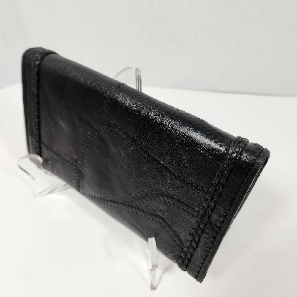Black Leather Envelope Patchwork Wallet Silver He… - image 2